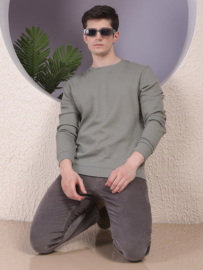 Lightweight Textured Knit Green Sweatshirt