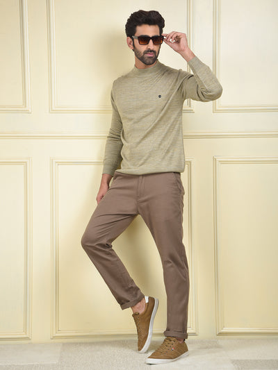 Beige High-Neck Knitted Sweater