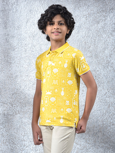 Yellow Printed Polo Neck T-Shirt