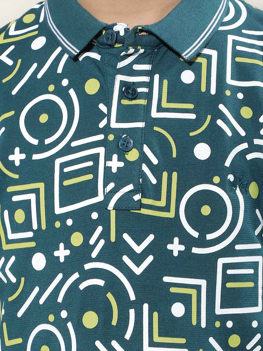 Geometric Print Green Polo T-Shirt