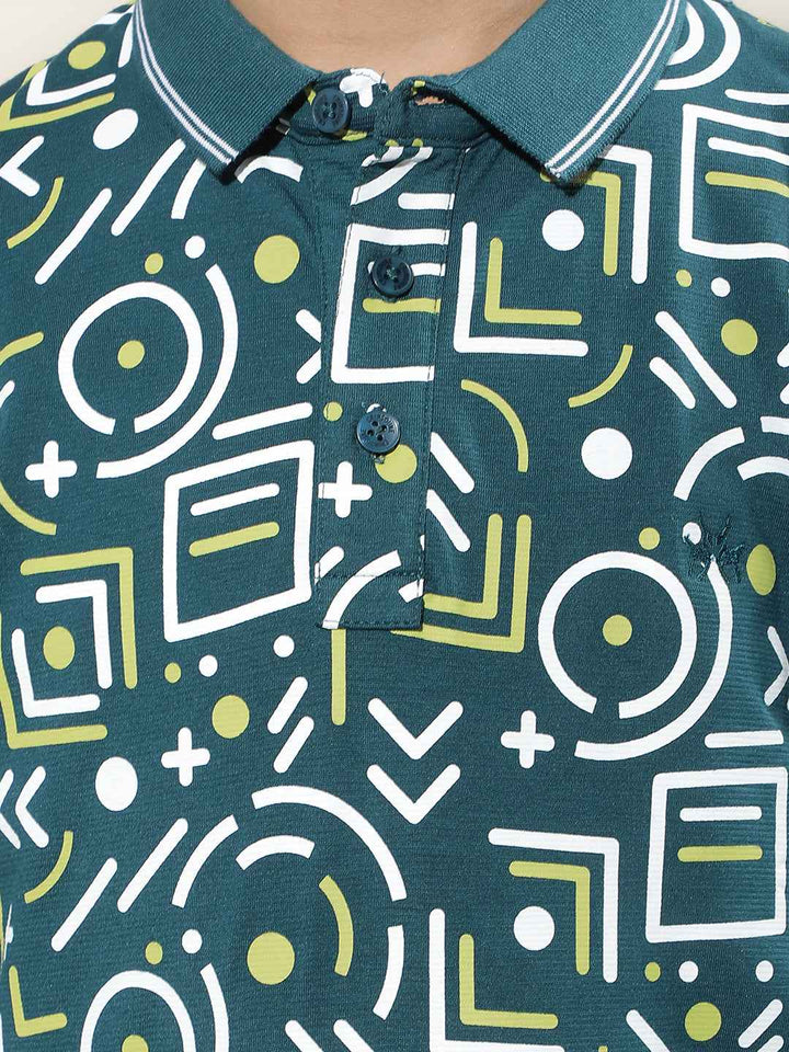 Geometric Print Green Polo T-Shirt