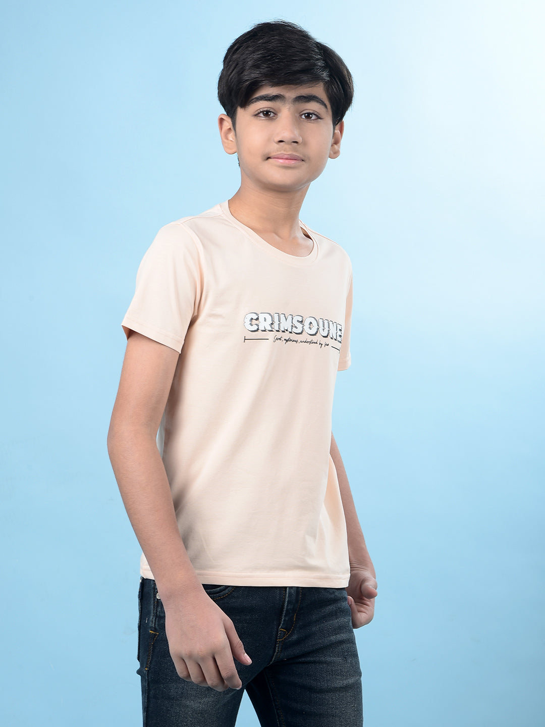 Peach Typographic Print T-Shirt