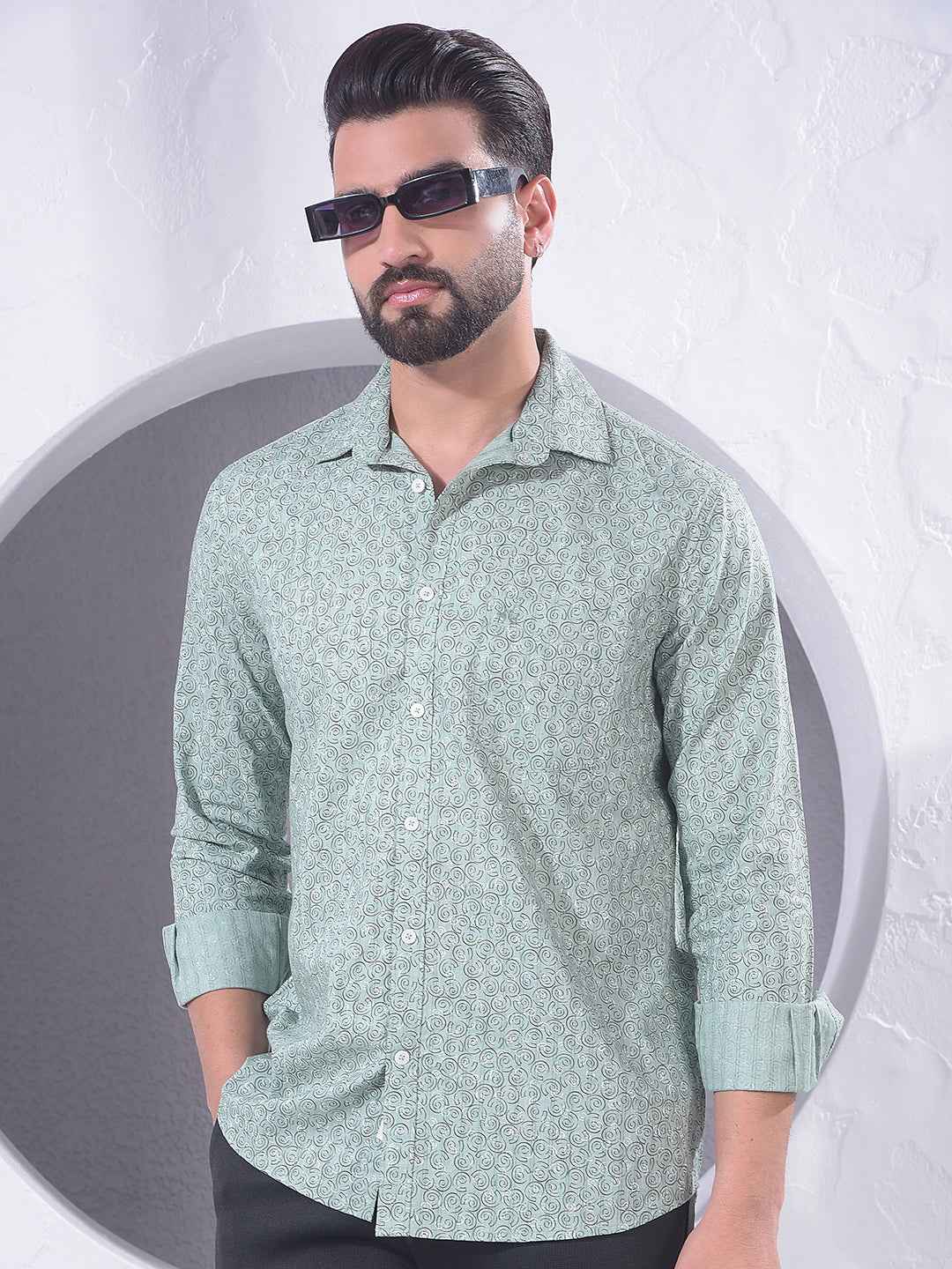 Green Geometric Print Shirt