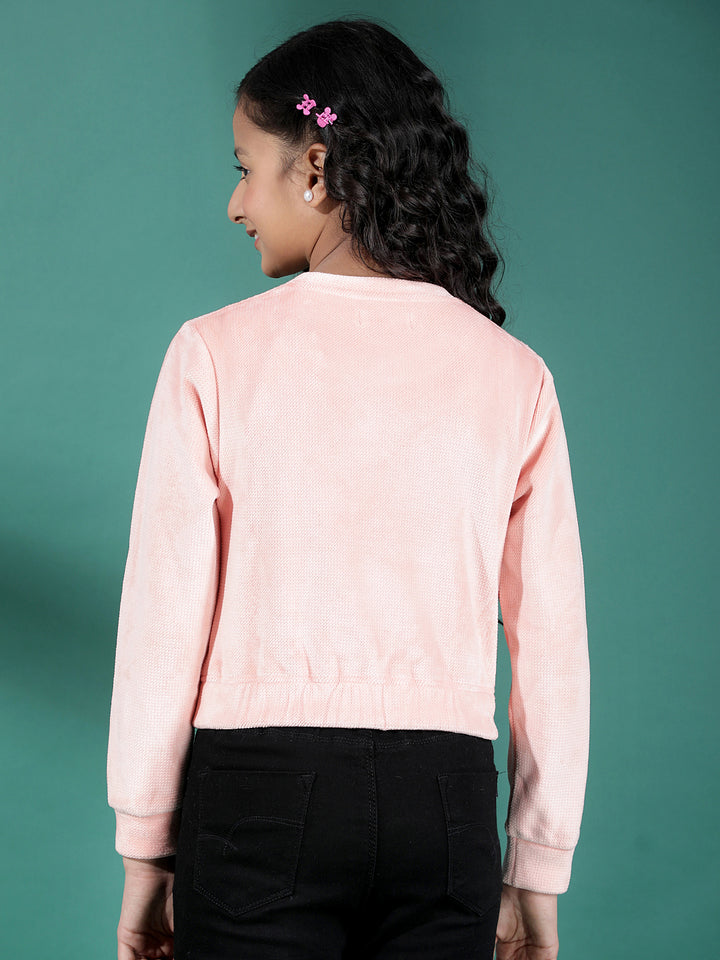 Pink Graphic Print Crop-Length Sweatshirt-Girls Sweatshirts-Crimsoune Club