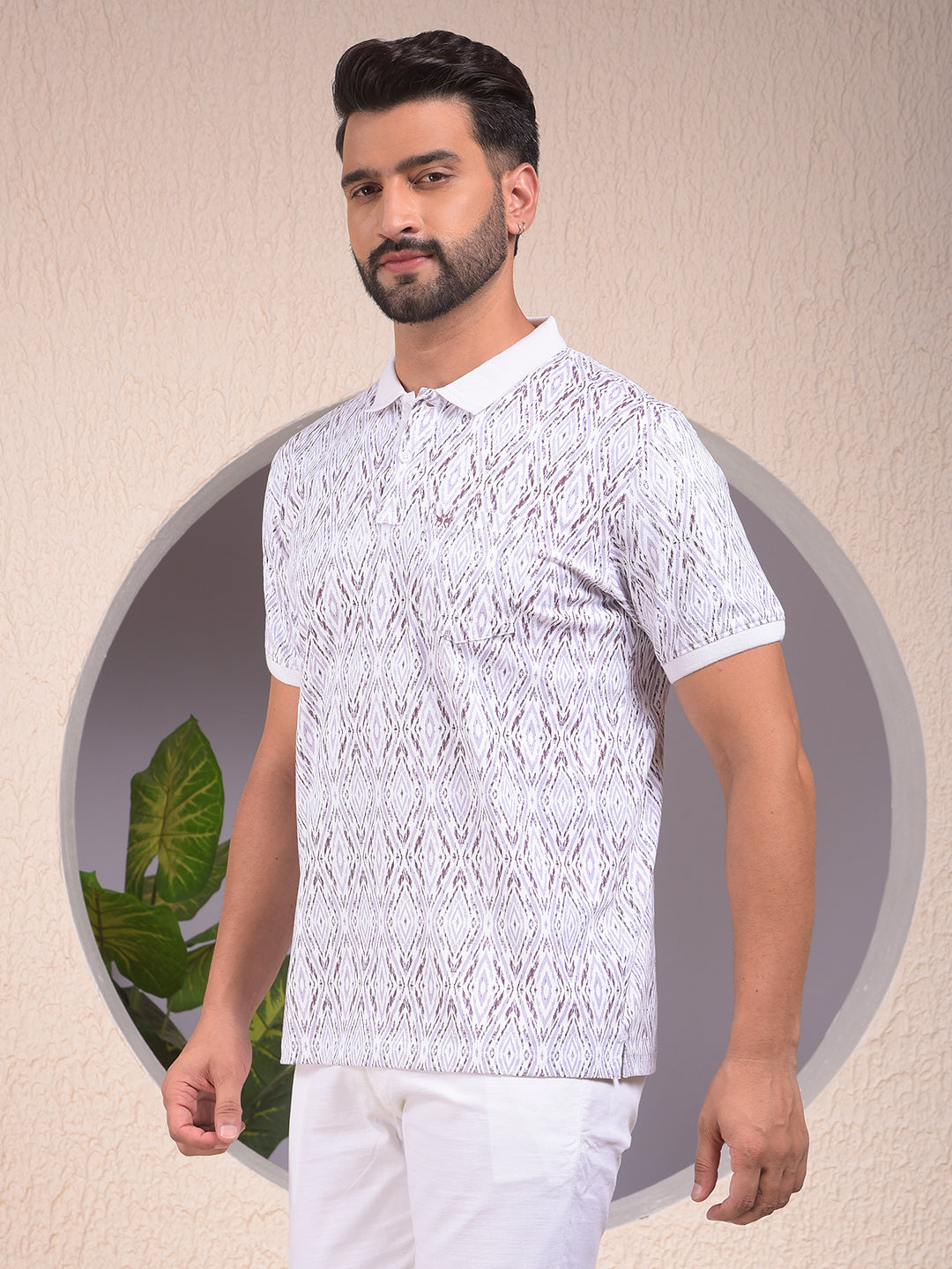Pink Printed Polo Neck T-Shirt