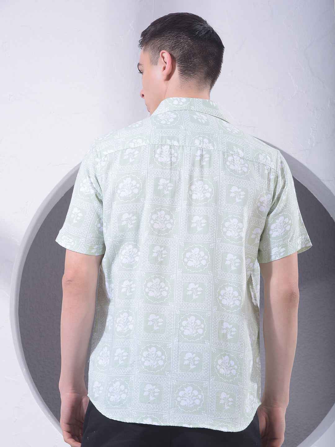 Green Floral Print 100% Cotton Shirt