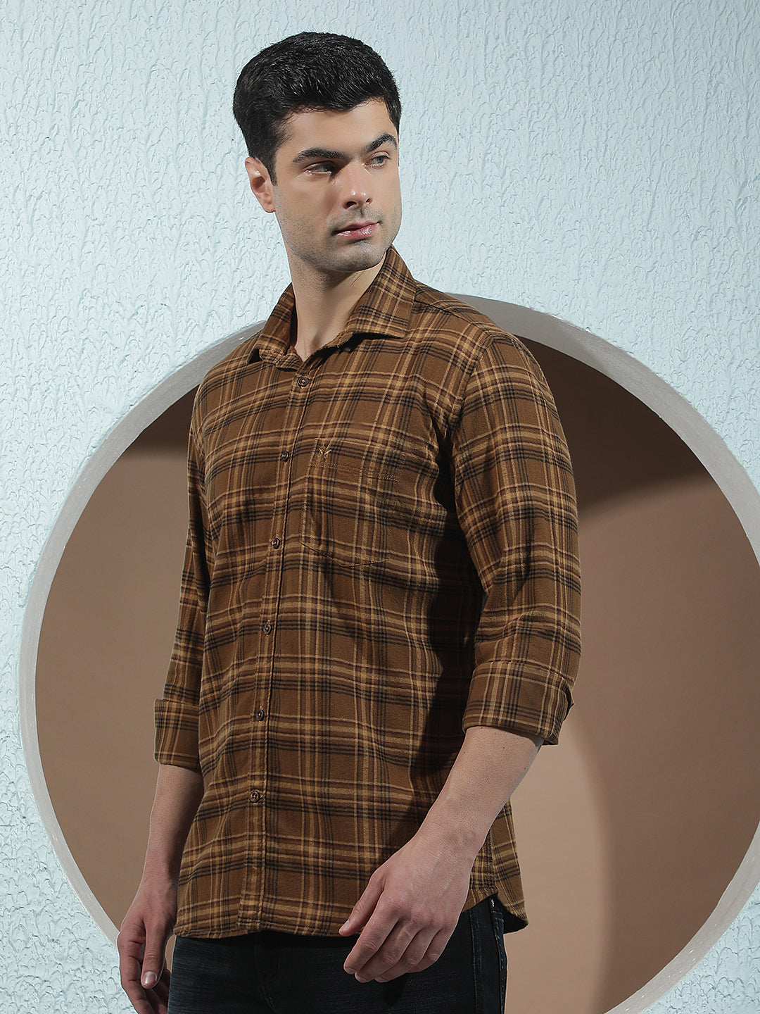 Brown Checked 100% Cotton Shirt