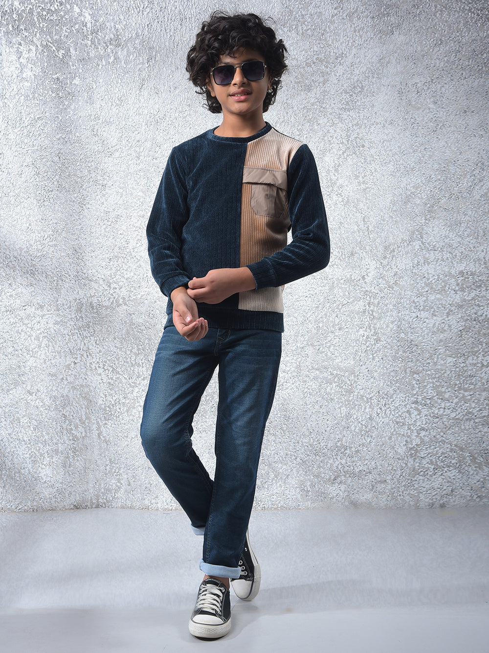 Navy Blue Color-Block Sweatshirt