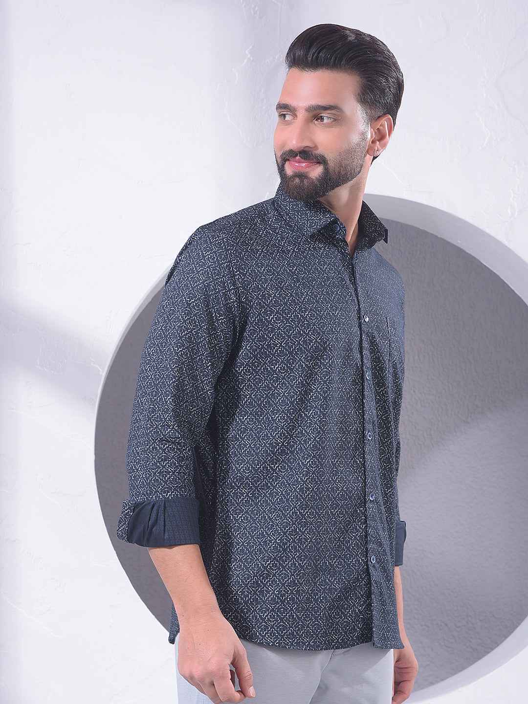 Navy Blue Floral Print Shirt