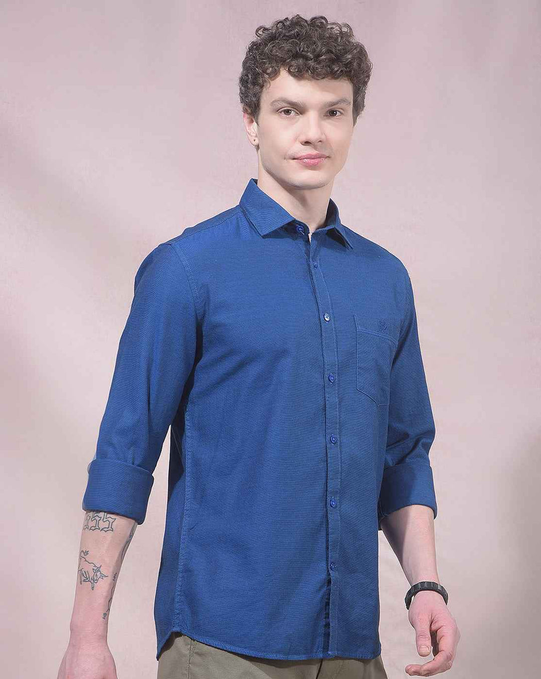 Blue 100% Cotton Casual Shirt