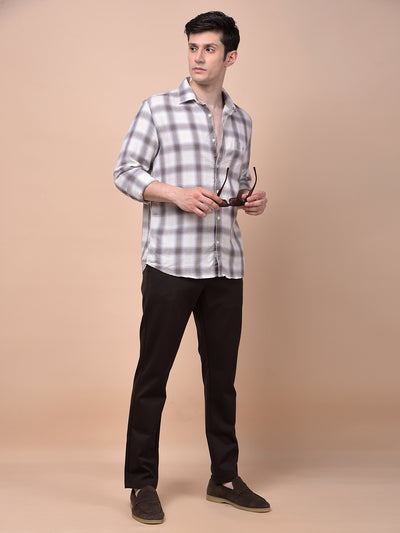Brown Checked Linen Shirt