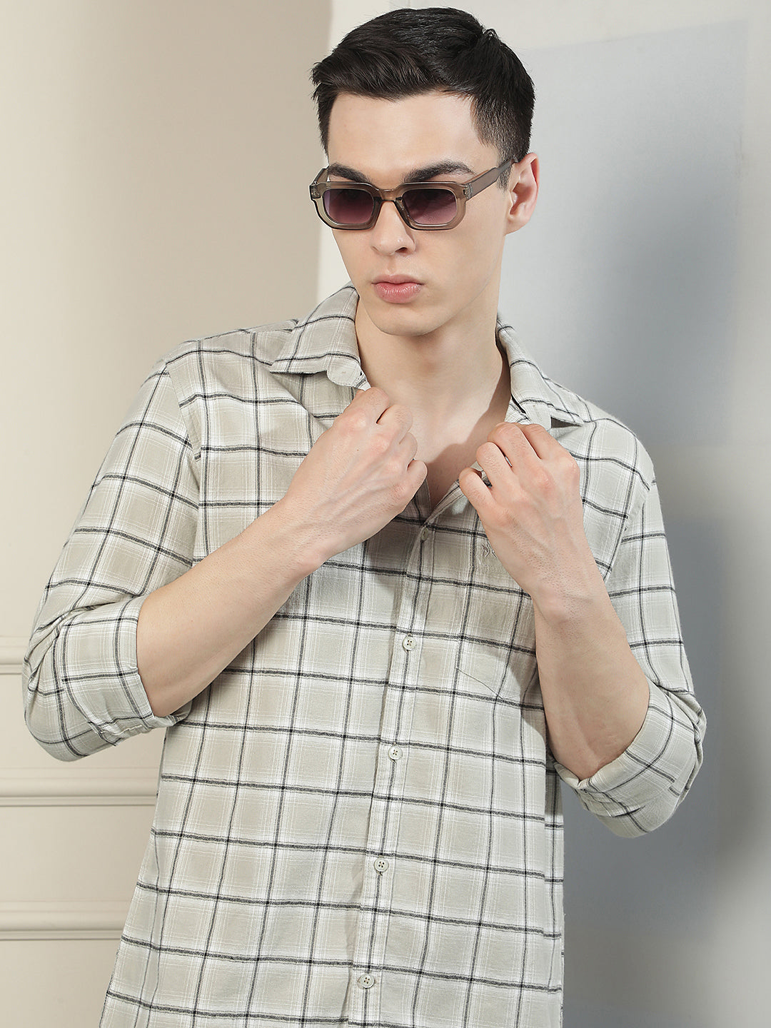 Grey Checked 100% Cotton Shirt