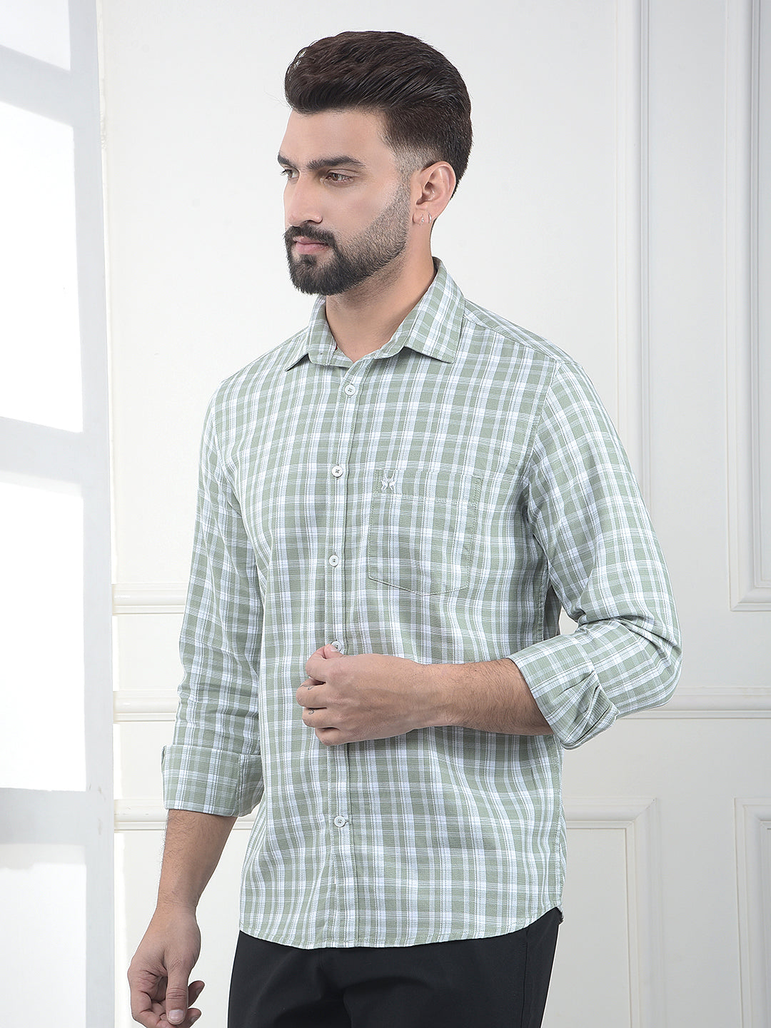 Olive Checked 100% Cotton Shirt