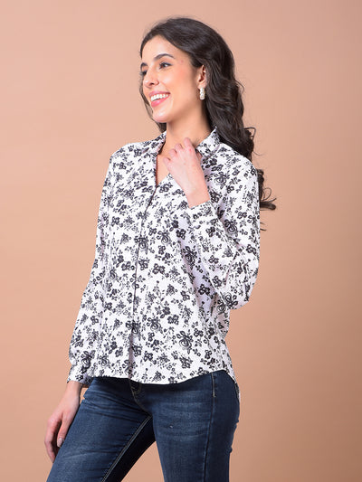 White Floral Print Shirt
