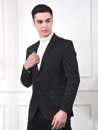 Black Notched Lapel Single-Breasted Blazer