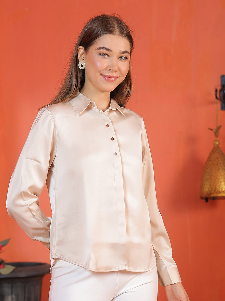 Oatmeal Beige Satin Shirt