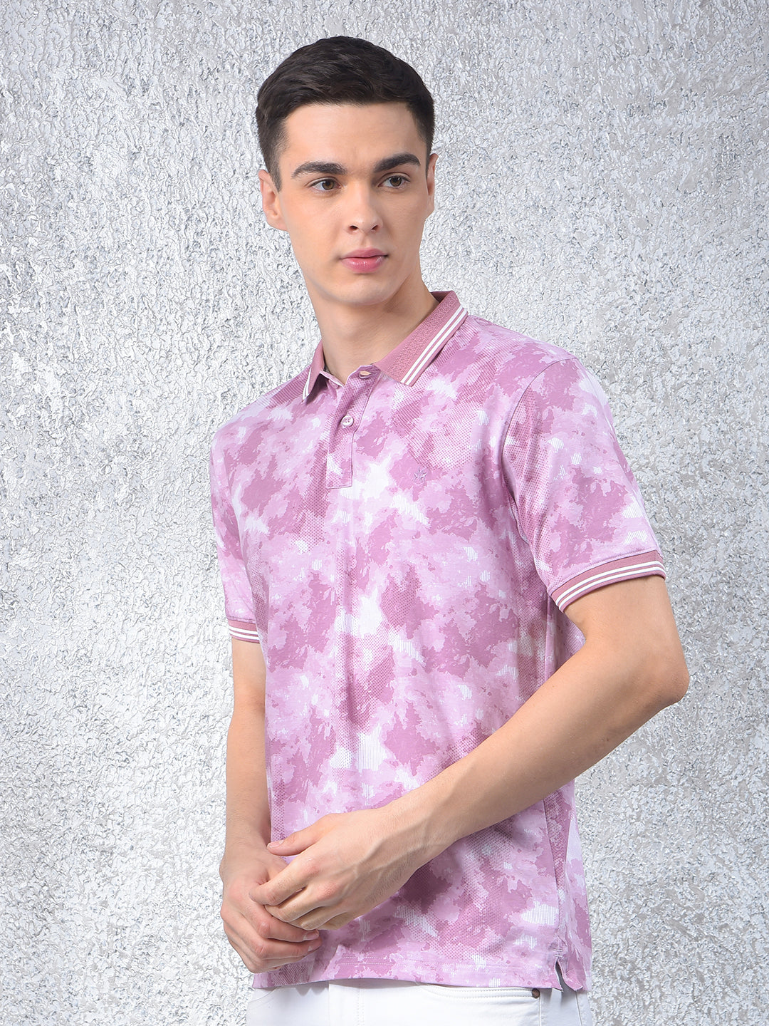 Pink Printed Polo-Neck T-Shirt