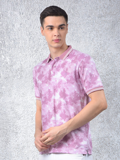 Pink Printed Polo-Neck T-Shirt