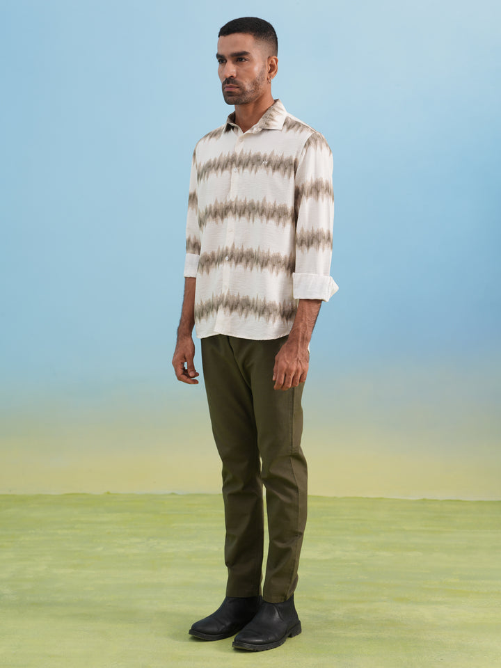 Urban Edge Beige Printed Casual Shirt