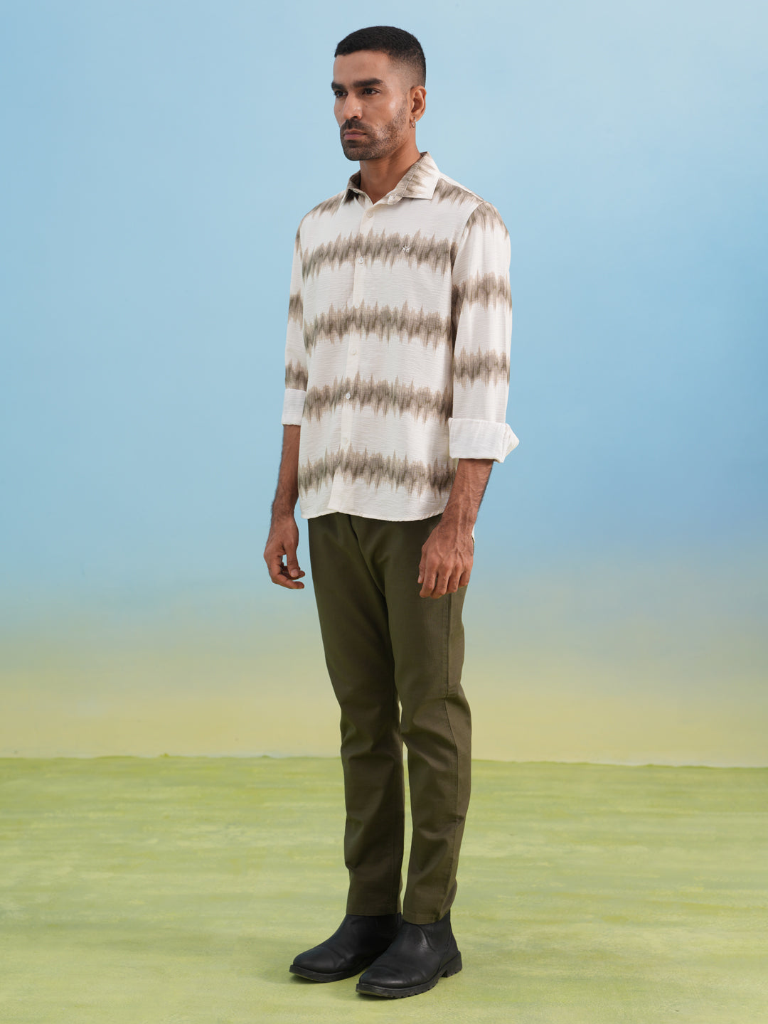Urban Edge Beige Printed Casual Shirt