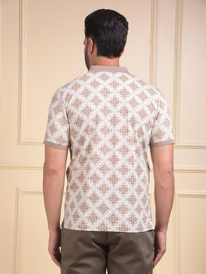 Brown Printed Polo Neck T-Shirt