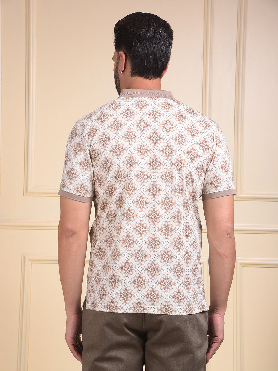 Brown Printed Polo Neck T-Shirt