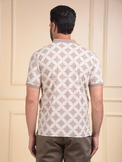 Brown Printed Polo Neck T-Shirt