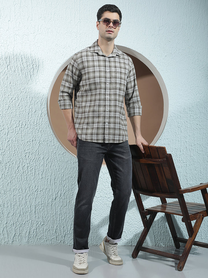 Olive 100% Cotton Checked Shirt