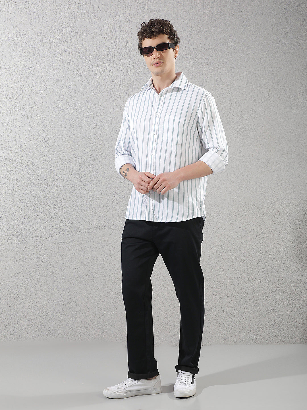 Mint Green 100% Cotton Verical Stripes Shirt