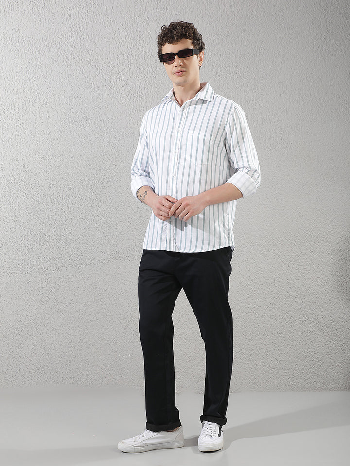 Mint Green 100% Cotton Verical Stripes Shirt