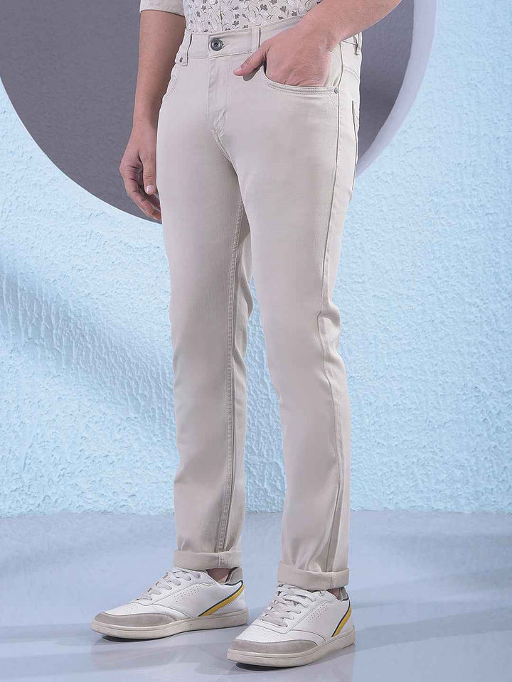 Elegant Cream Stretch Comfortable Casual Jeans