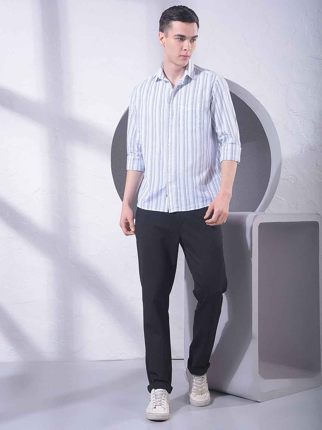 White Vertical Stripes 100% Cotton Shirt