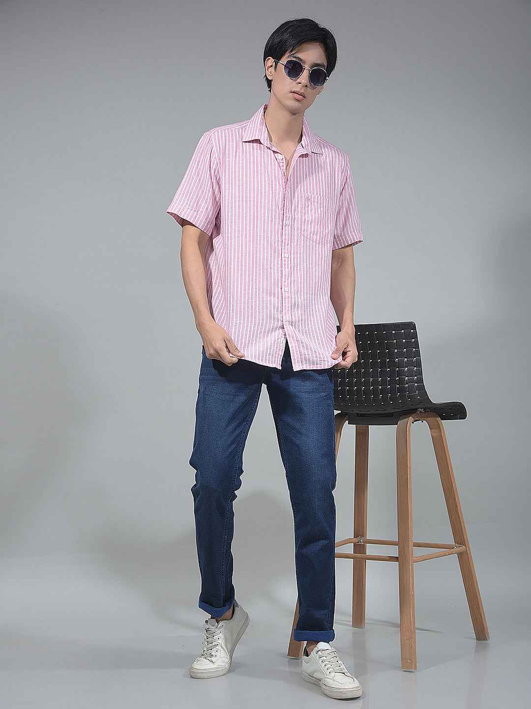 Pink Vertical Striped Linen Shirt