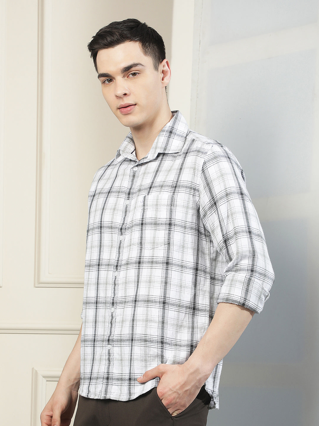 Grey 100% Cotton Checked Shirt