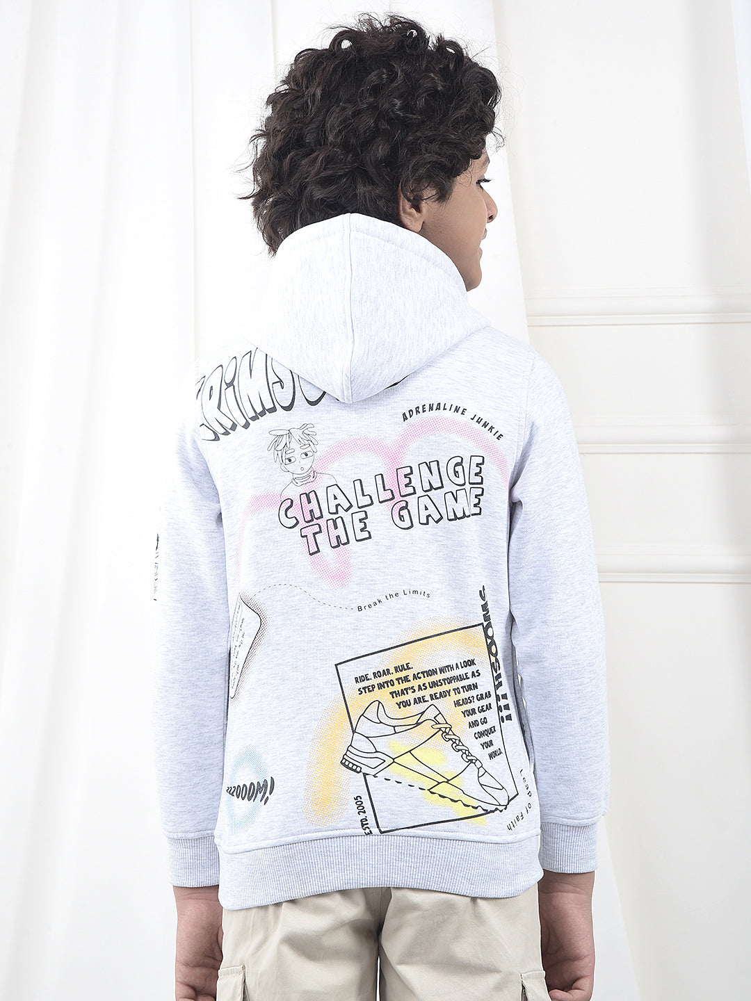 Grey Typographic Print Hooded Neck Sweatshirt