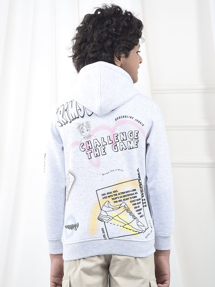 Grey Typographic Print Hooded Neck Sweatshirt
