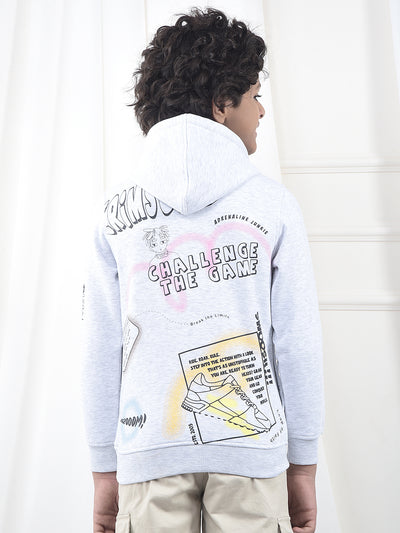Grey Typographic Print Hooded Neck Sweatshirt