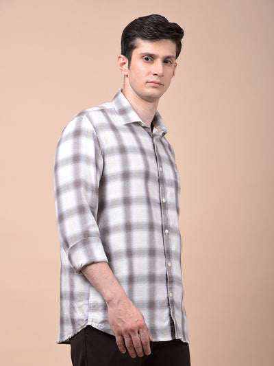 Brown Checked Linen Shirt