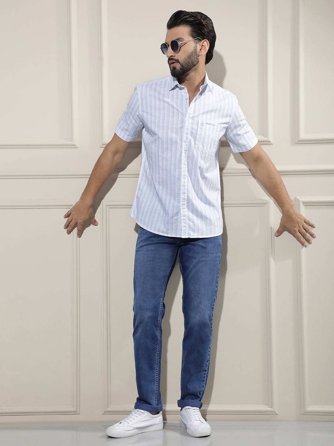 White Vertical Striped 100% Cotton Shirt