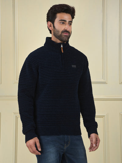 Navy Blue Jacquard Knitted Sweater