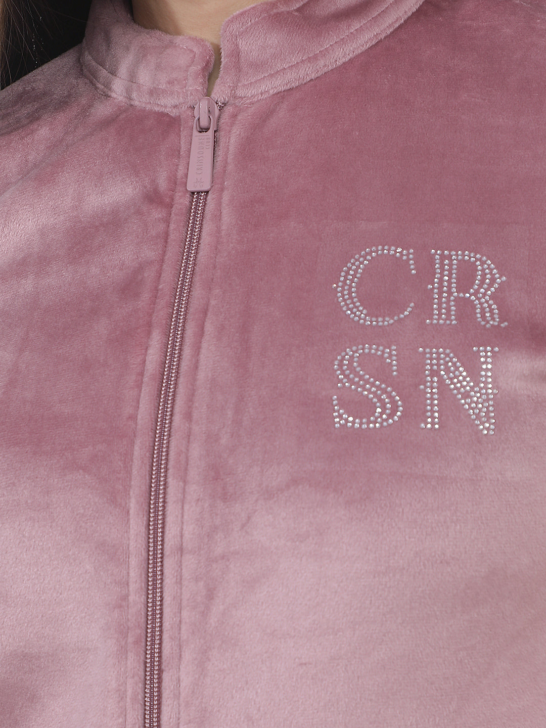 Pink Embellished Mock Neck Sweatshirt