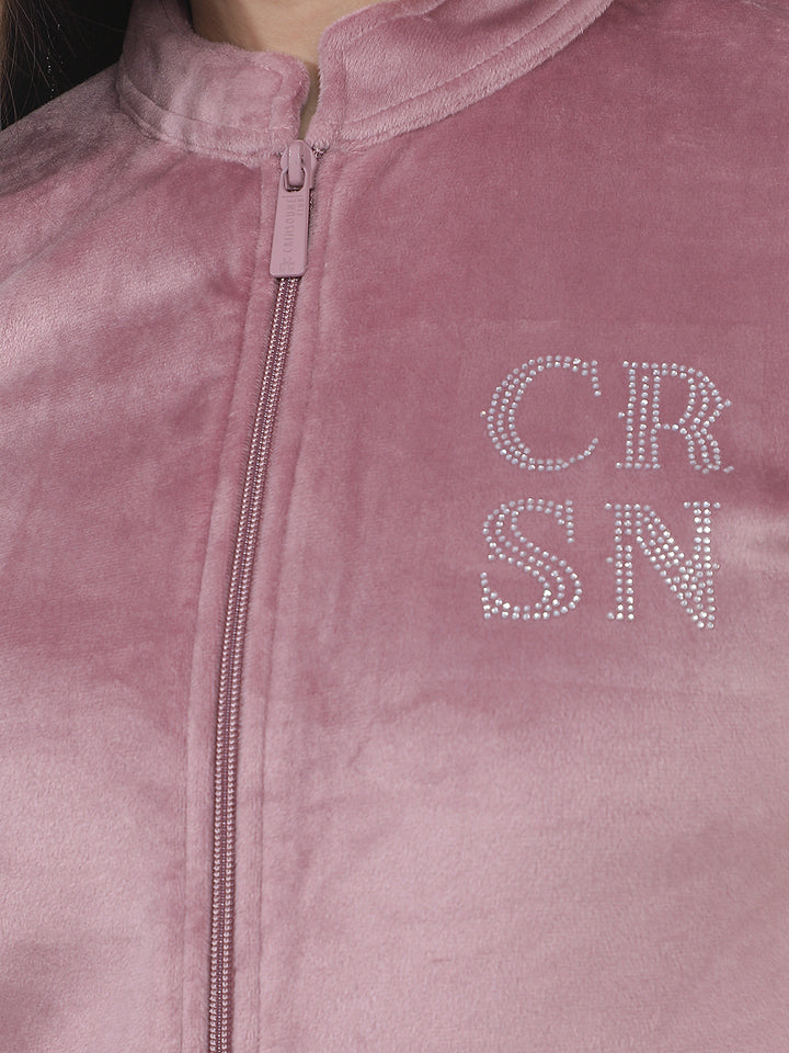 Pink Embellished Mock Neck Sweatshirt