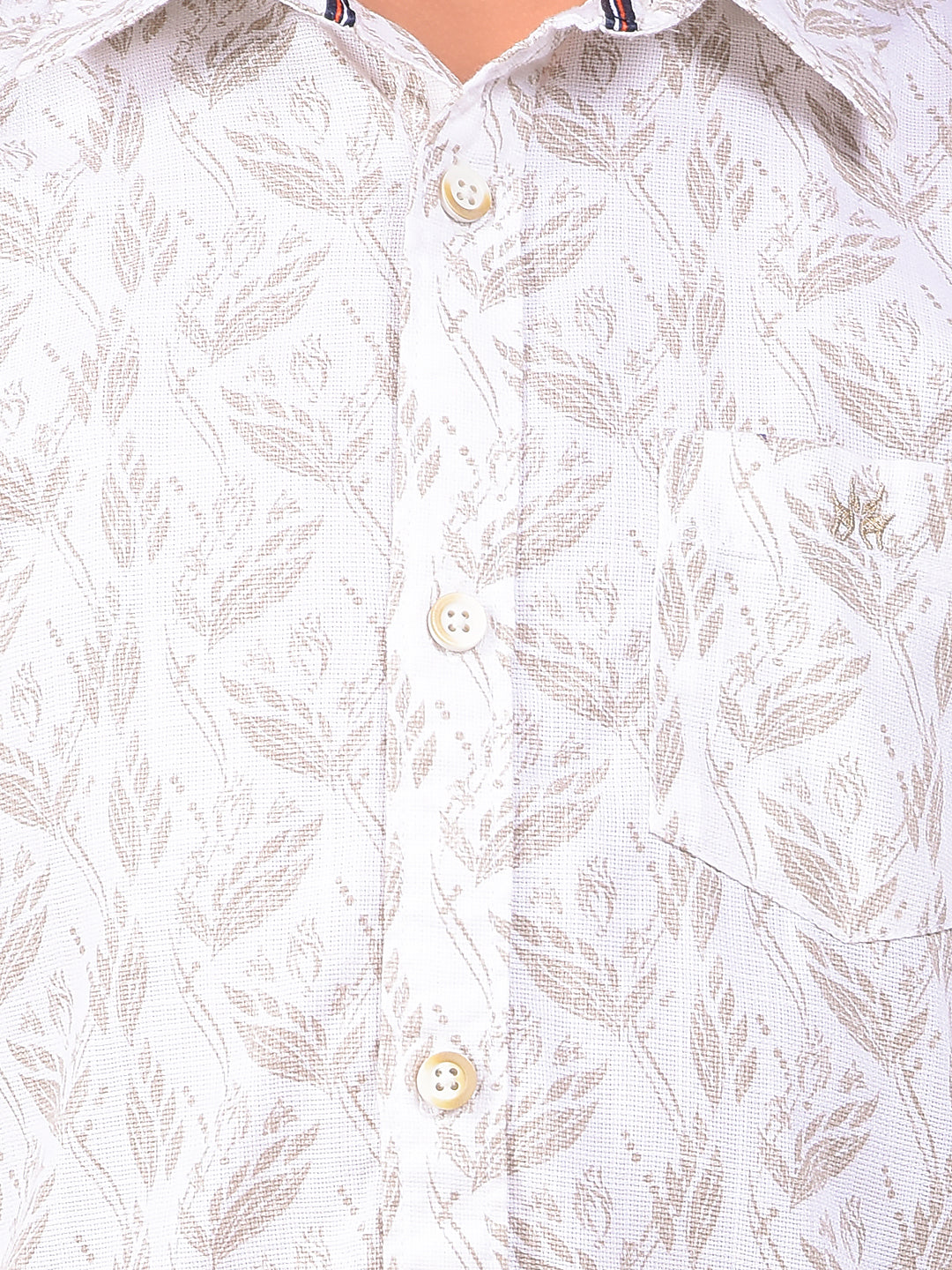 White Floral Print 100% Cotton Shirt