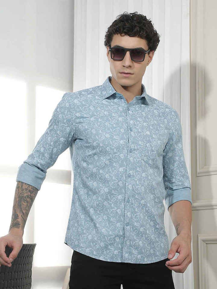 Blue Printed 100% Cotton Shirt