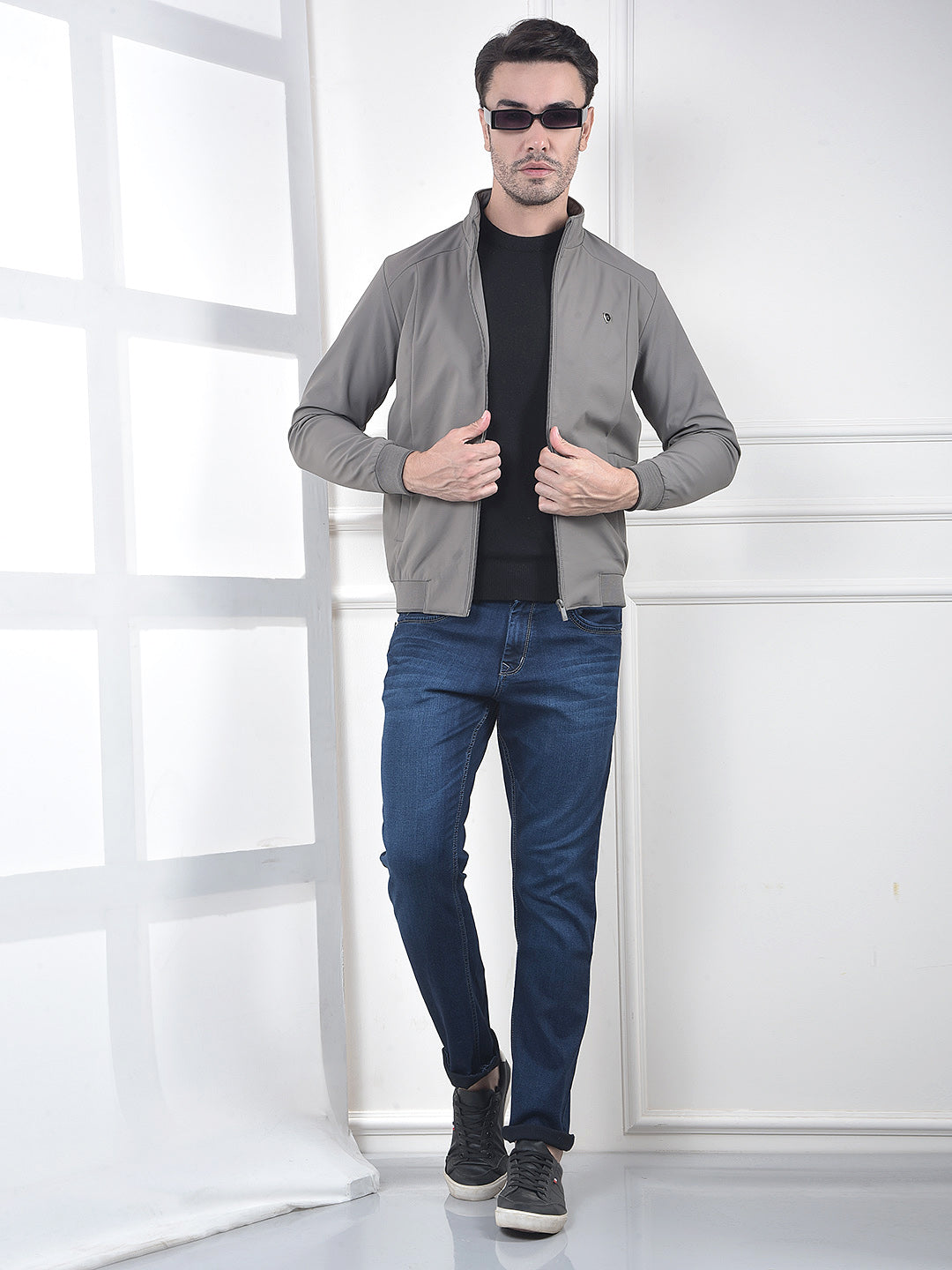 Grey Full-Zip Bomber Jacket