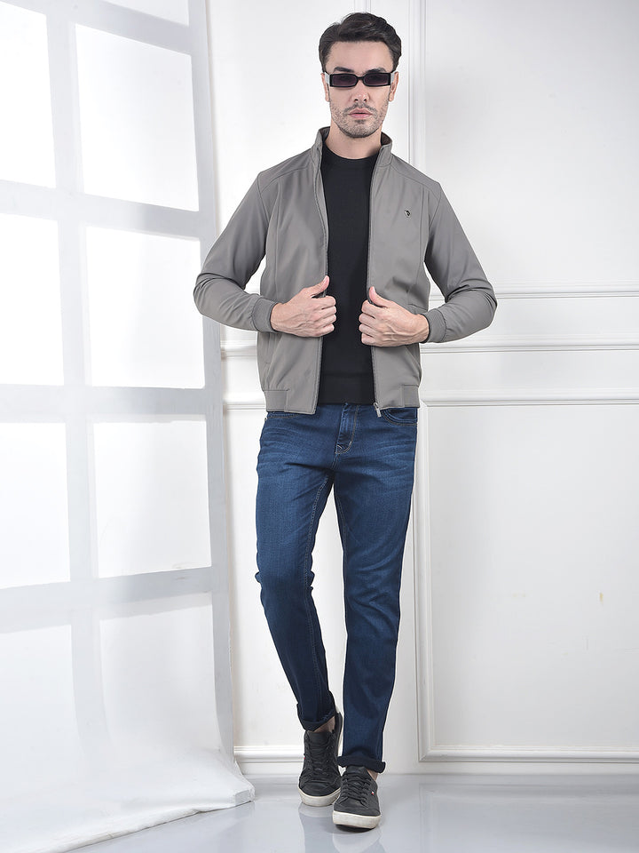 Grey Full-Zip Bomber Jacket