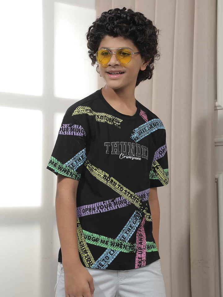 Urban Script Black Typographic Printed T-Shirt