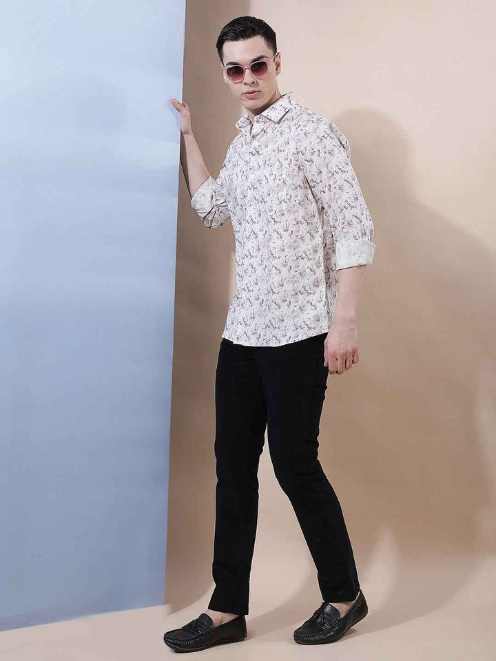 Purple Floral Print 100% Cotton Shirt