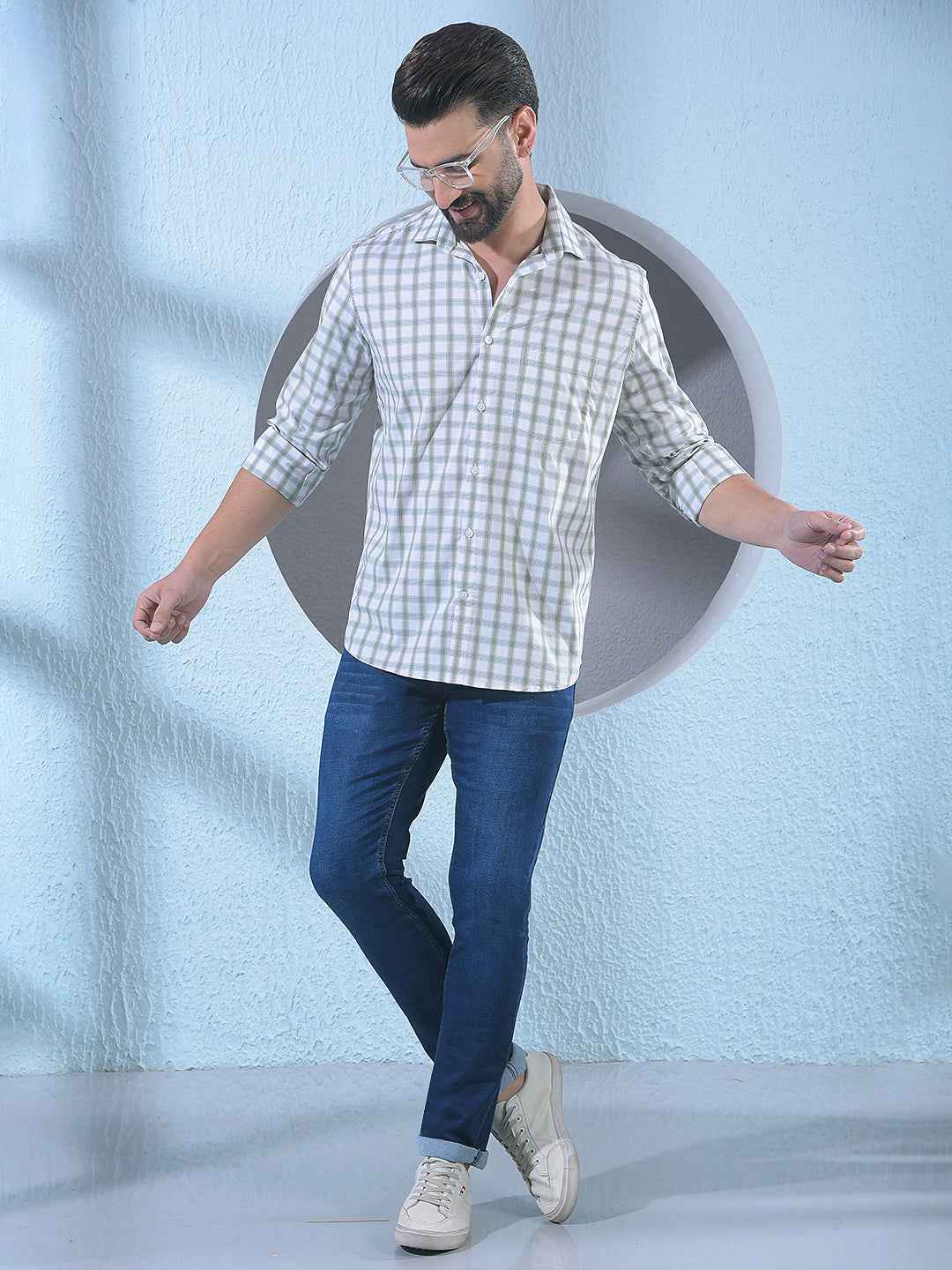 rendy Olive Green Cotton Blend Shirt