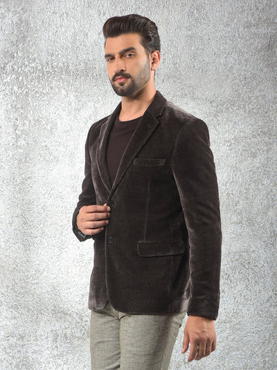 Wine Notched Lapel Knitted Single-Breasted Blazer